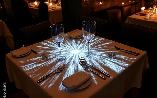 Proiezione artistica su un tavolo da ristorante